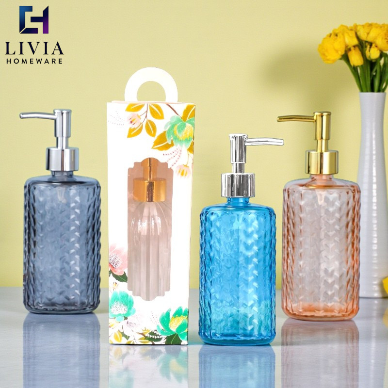 Jual Botol Sabun Cair Pompa Kaca 430 ml Dispenser Sabun Shampo Kamar ...