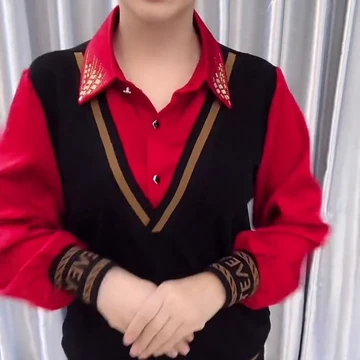 Women'S Shirt New Style Fake Two Piece Loose Slimming Rhinestone Fake Two Piece Shirt