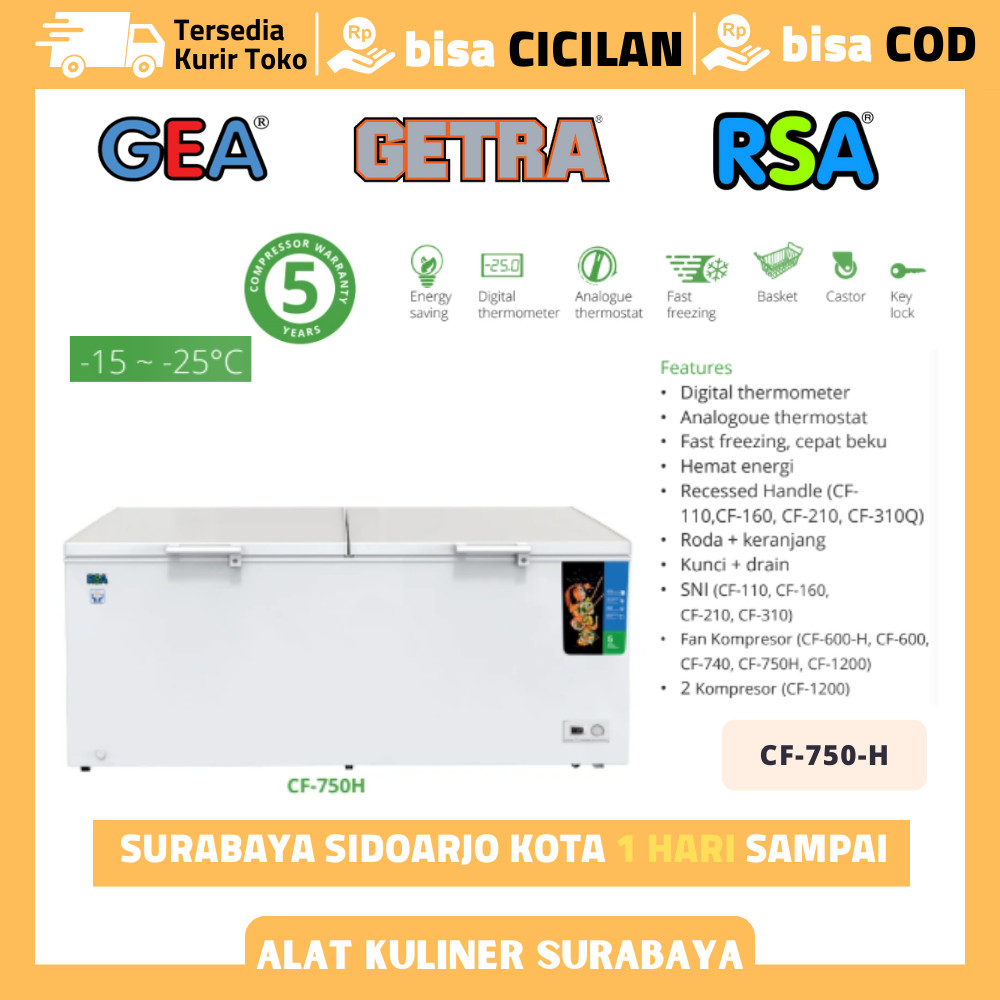 Jual Chest Freezer RSA CF-750H Kapasitas 688 Liter CF 750 Garansi Resmi ...