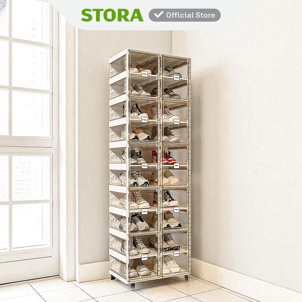 Jual AZKO Stora Lemari Sepatu Lipat Dengan Roda Transparan - Cokelat ...