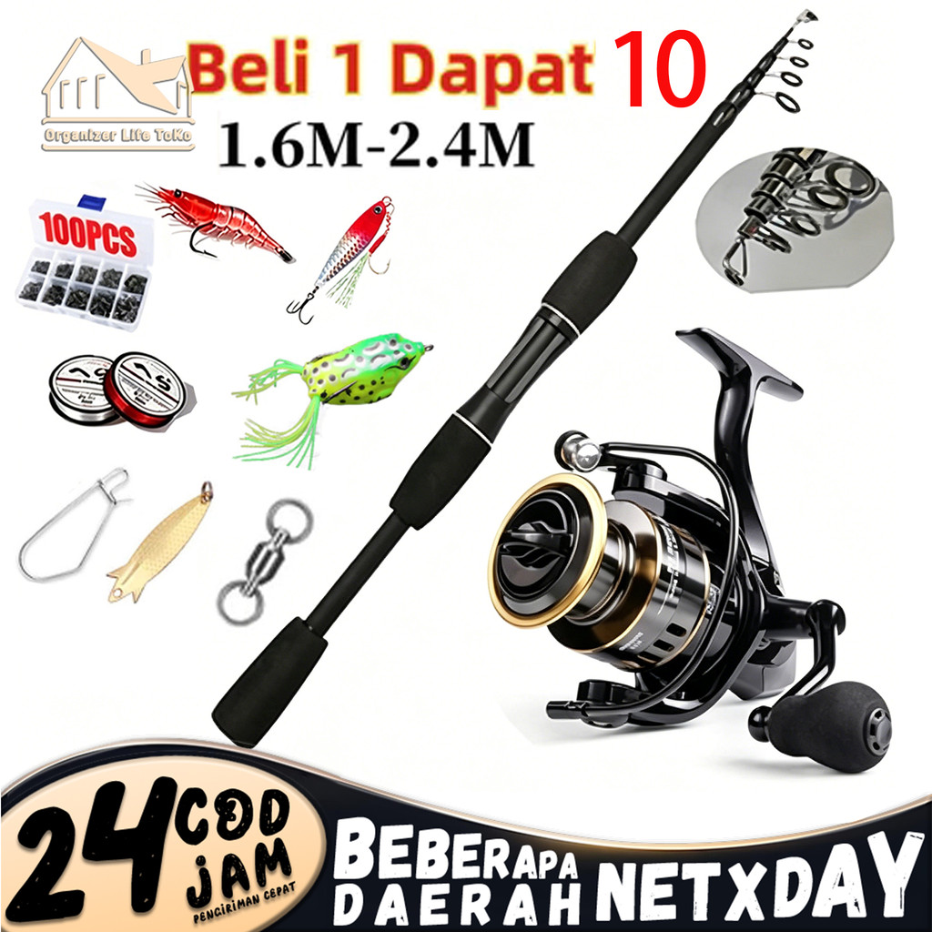 Daiwa Pancing Set Karbon Joran Pancing Telescopic 1.65M/1.8m/2.1m/2.4M Dan 500-7000 Reel Pancing Joran Pancing Set Lengkap