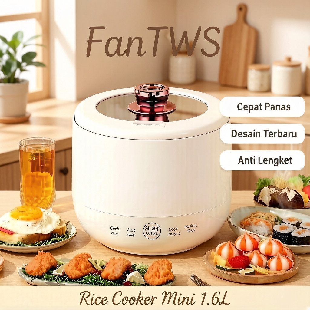 FanTWS Magic Com Rice Cooker Mini 1.6L 400W - Elektrik untuk 1-2 Orang, Hemat & Cepat Masak