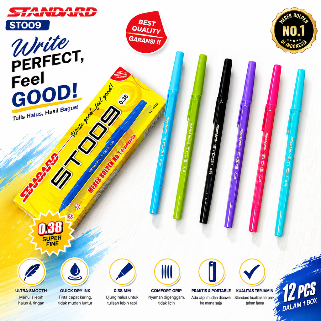 Jual (12Pcs) Pulpen Standard 009 0.5mm Tinta Hitam 1 Pak - Ballpoint ...