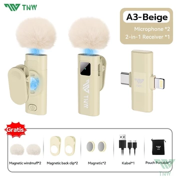 TNW A2 A3 2 In 1 Wireless Microphone Clip On Mic Magnetic Lavalier Mikrofon HP Plug Play