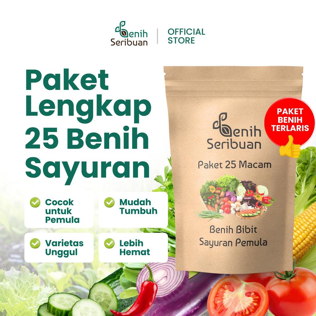 Benih Seribuan - Paket 25 Sayuran Mudah Tumbuh, Panen Cepat, Hemat Cocok Untuk Pemula