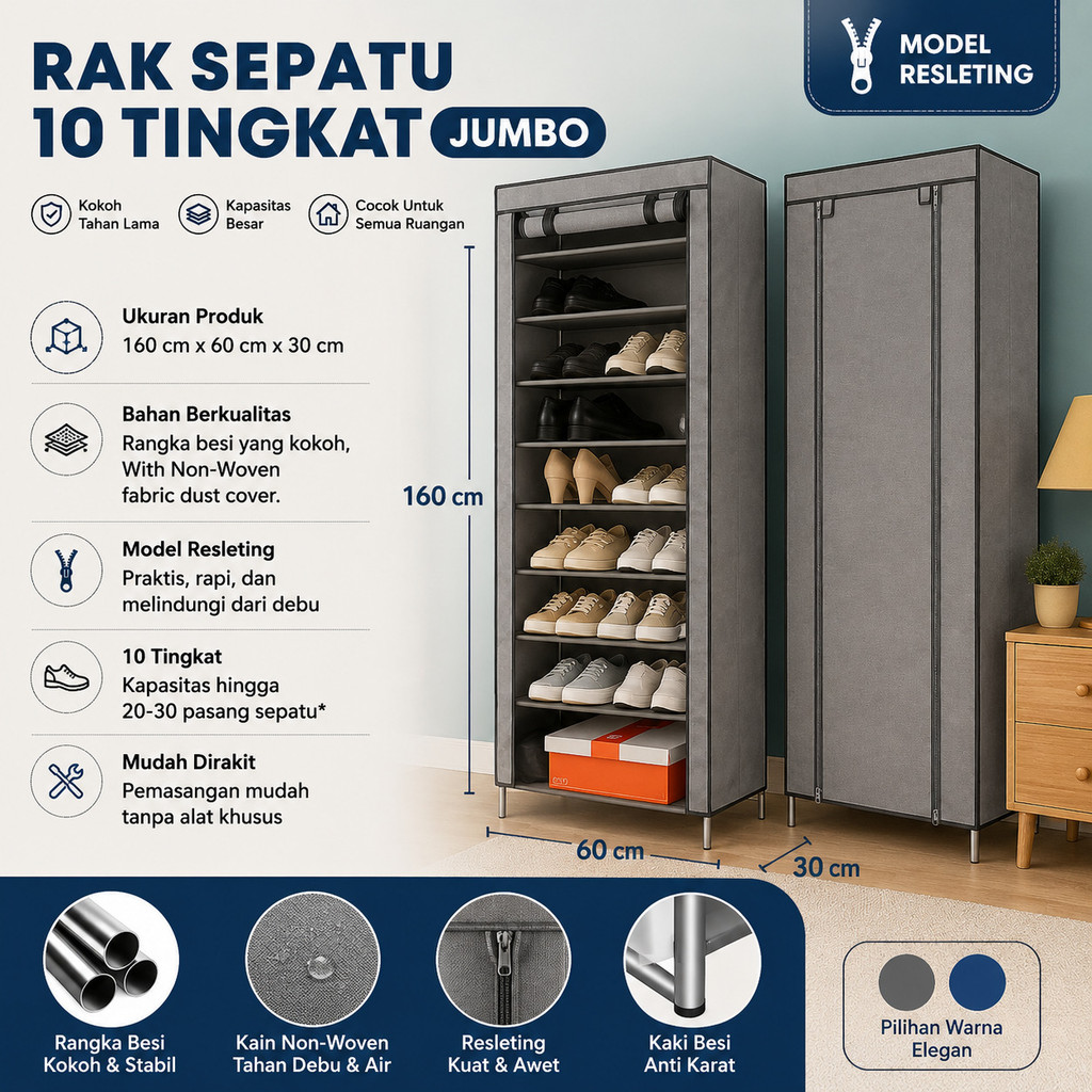 Jual RAK SEPATU JUMBO 10 Tingkat 9 Susun Rakitan rak baju rak serbaguna ...