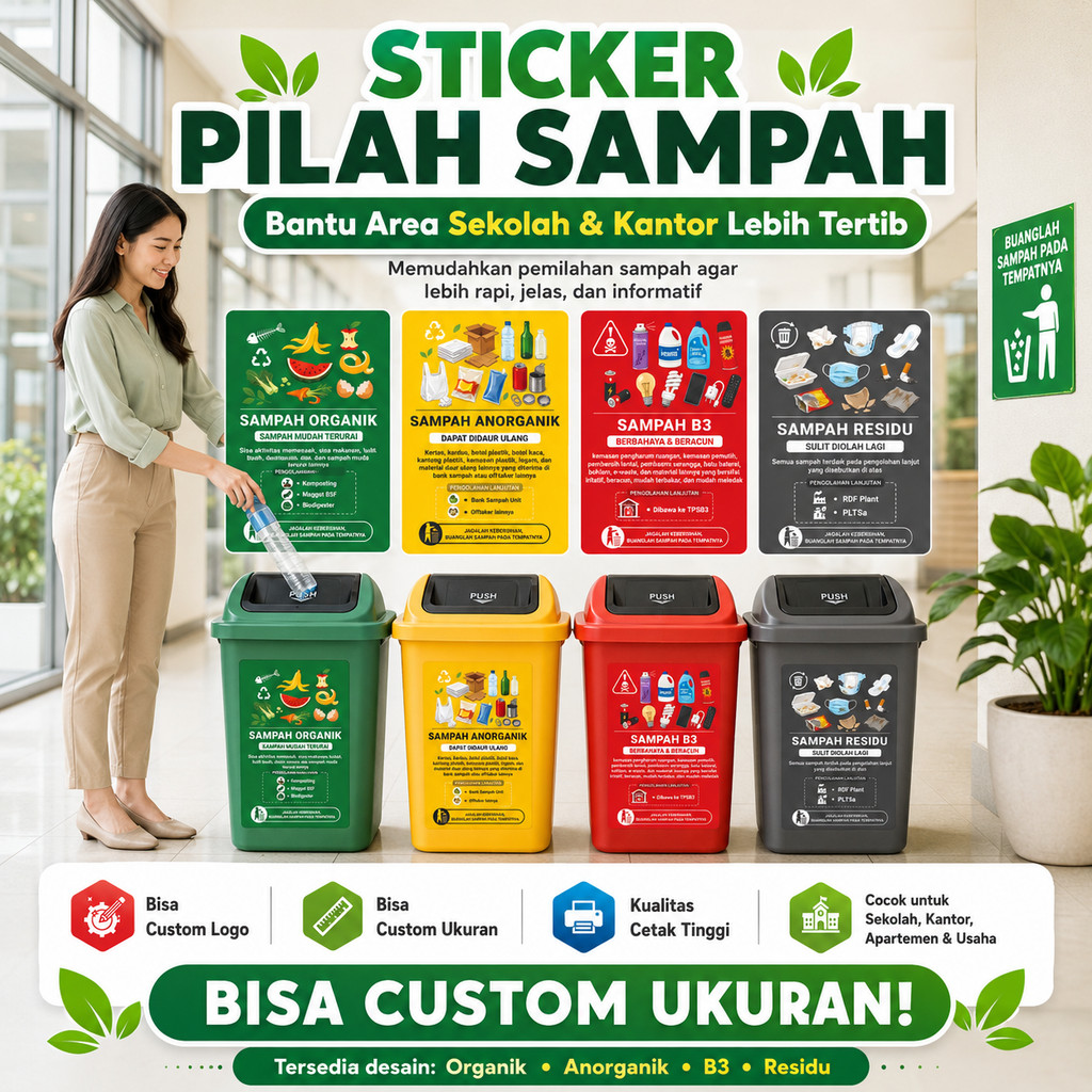 Jual Sticker Pilah Sampah 4 Jenis Organik Anorganik B3 Residu Sesuai ...