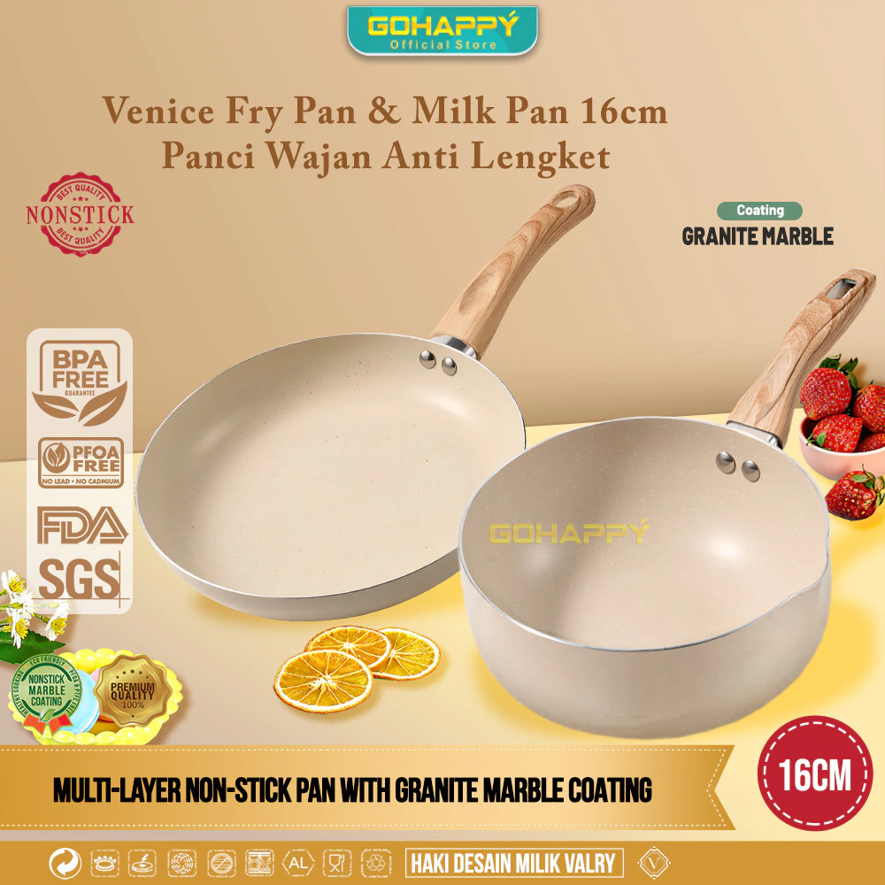 PANCI SET VENICE 2 PCS Wajan mpasi panci susu milkpan & penggorengan fry pan 16cm nonstick pfoa free - foto 1