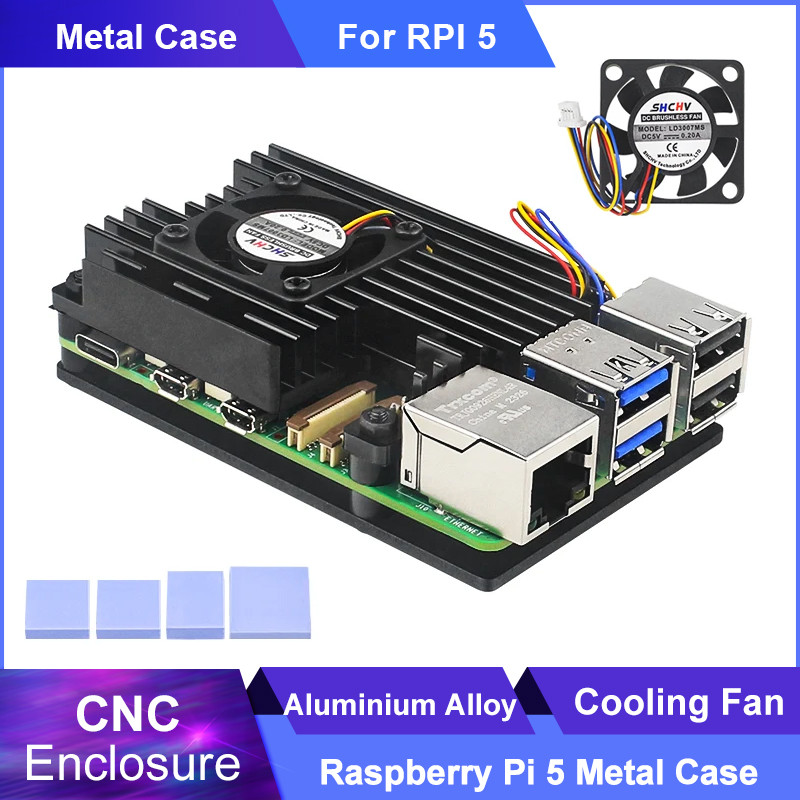 Jual Raspberry Pi 5 Aluminum Alloy Metal Case Cooling Fan Enclosure ...