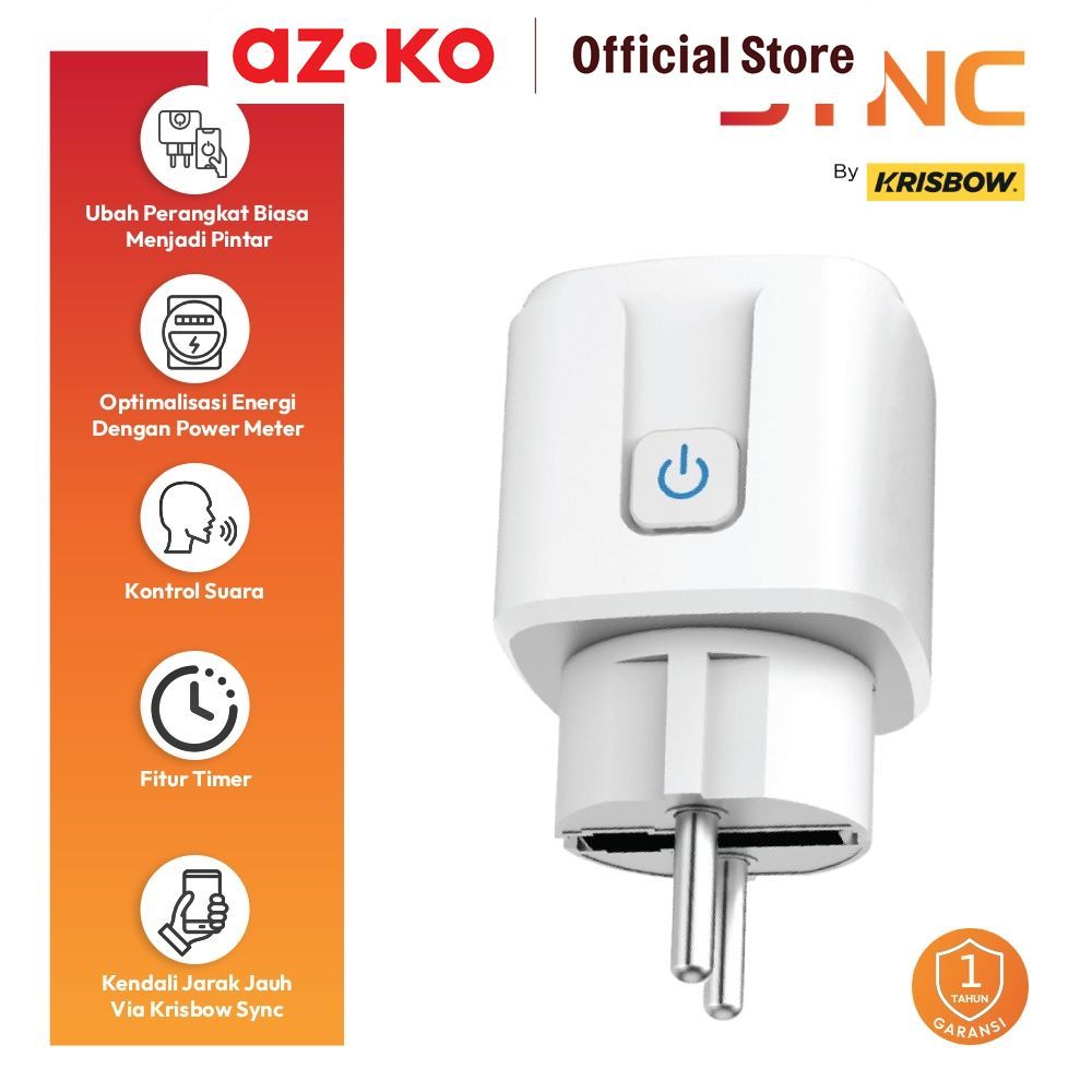 Jual AZKO Krisbow Sync Steker Smart Plug Ue Dengan Monitoring Function ...