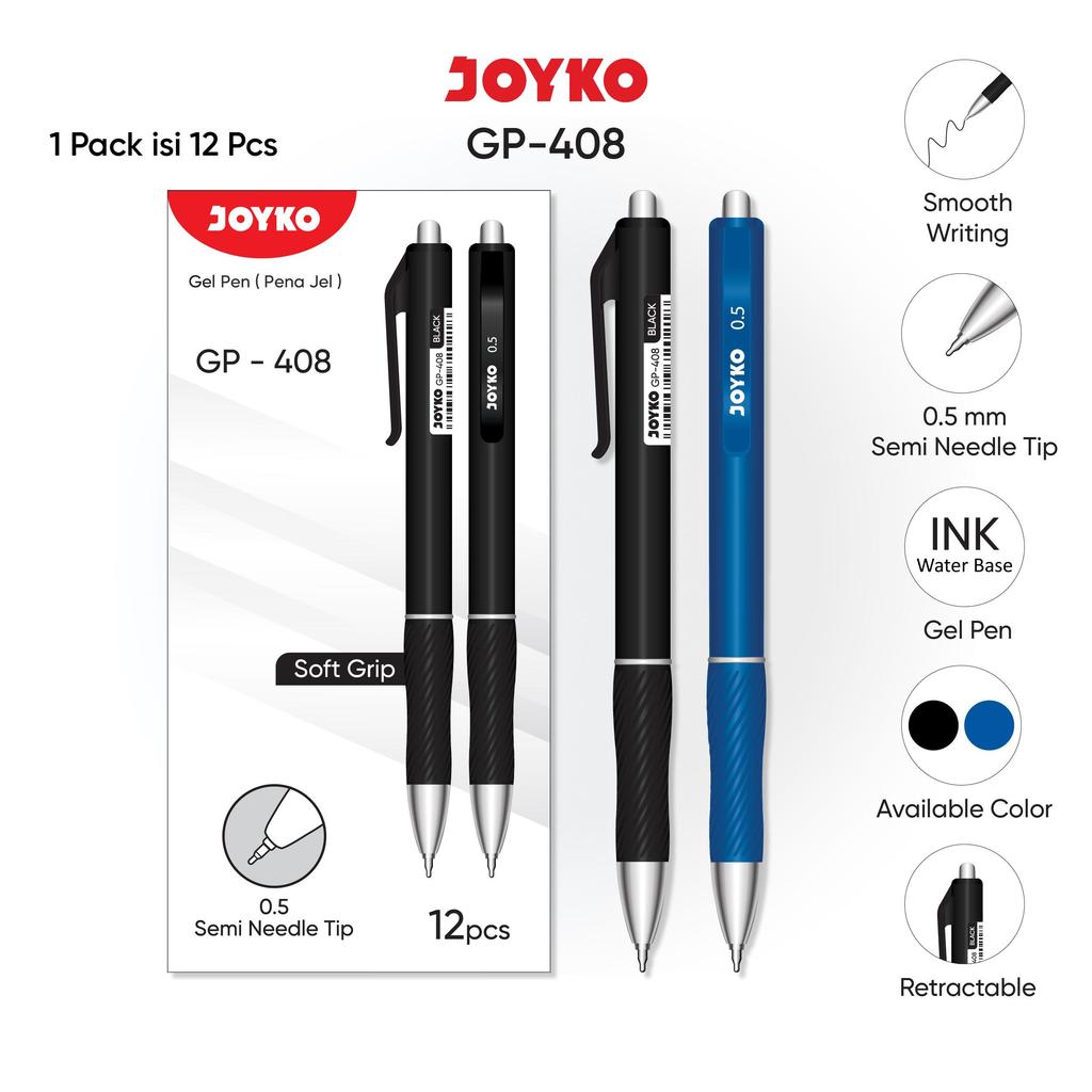 Jual JOYKO Pulpen Gel 1 Pack GP-408 0.5mm Isi 12 Pcs | Shopee Indonesia