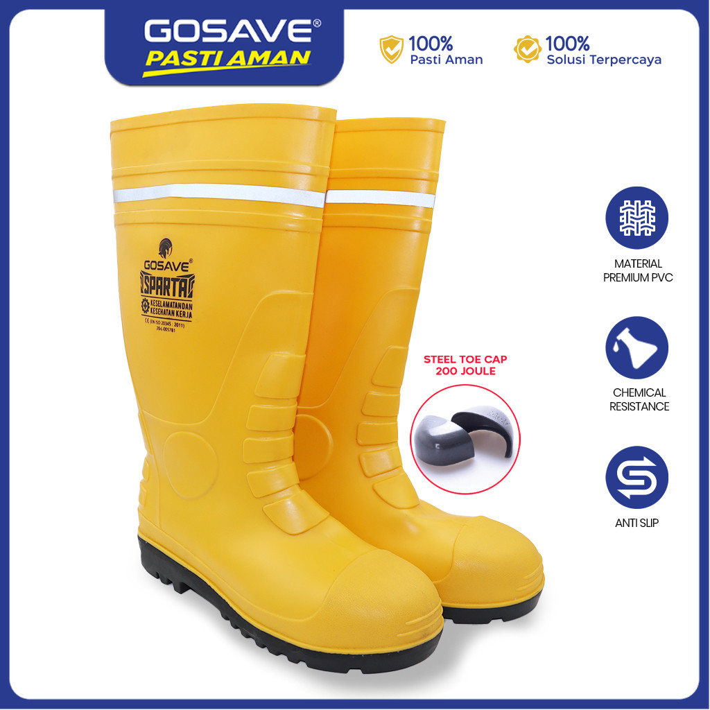 Jual GOSAVE Sepatu Boots Safety Sparta Premium PVC Ujung Besi Anti Slip ...