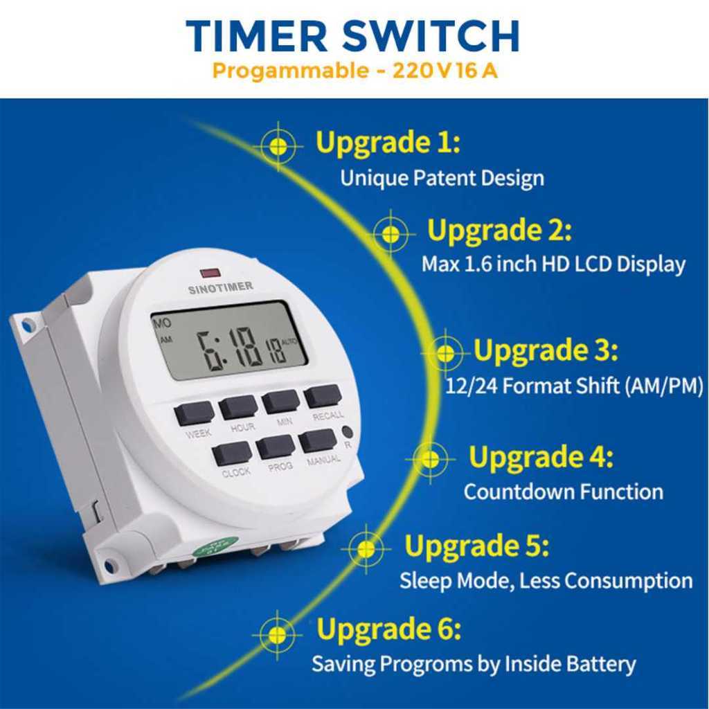Jual SINOTIMER Programmable Digital Timer Switch Relay 16 Program 220V ...