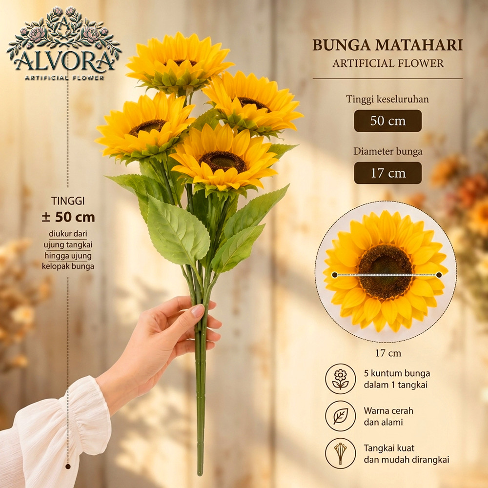 Jual Alvora Artificial Sun Flower Bunga Matahari Artificial 5 Kuntum ...