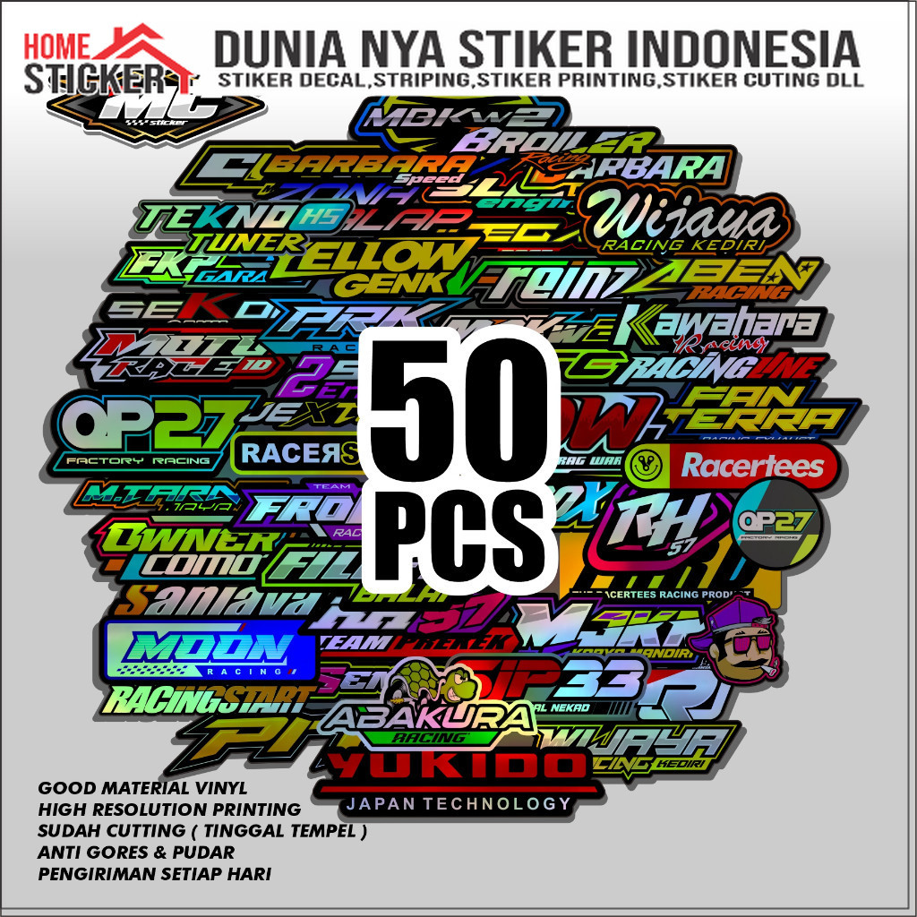 Jual 1 Set Isi 50 Lembar Sticker Pack Racing Vinyl Hologram Pelangi ...
