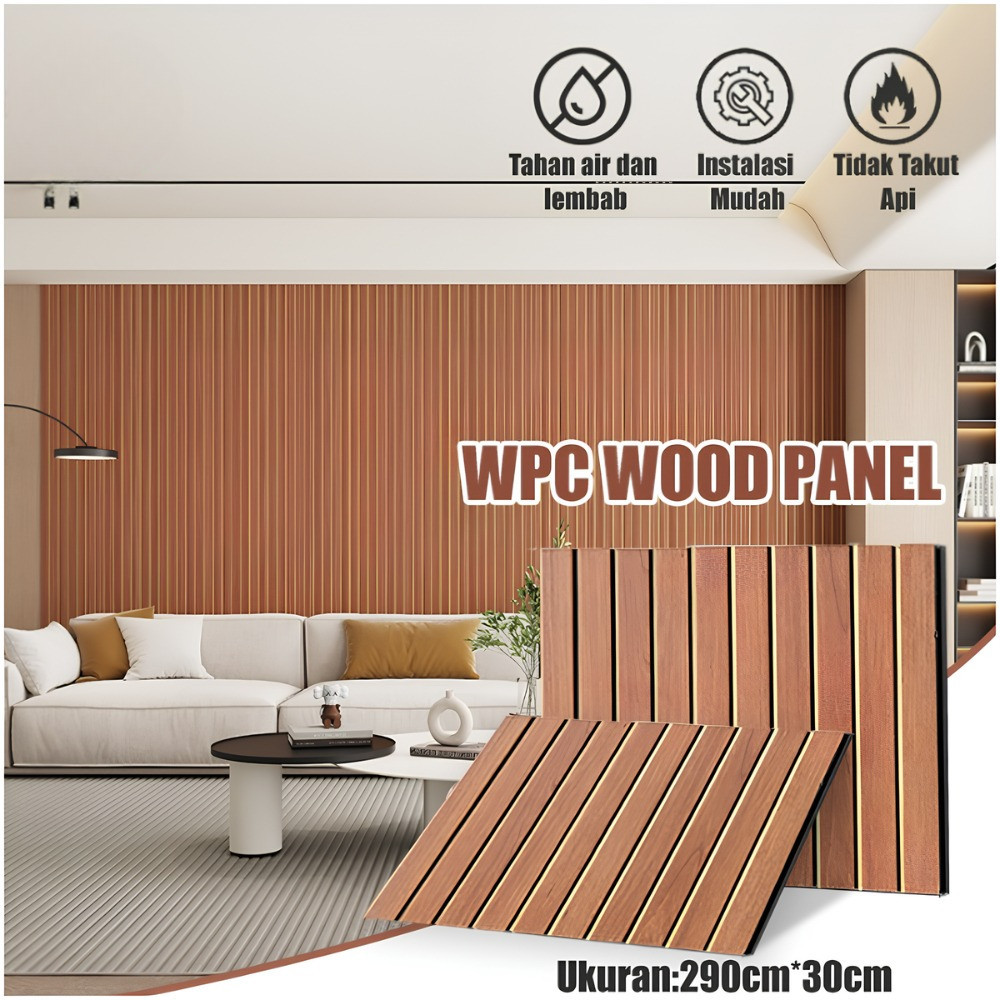 Wood Wpc Wall Panel 2.9m*30cm Dekorasi Dinding Anti Rayap Dan Anti Air Wall Panel Wpc Motif Kayu 3d