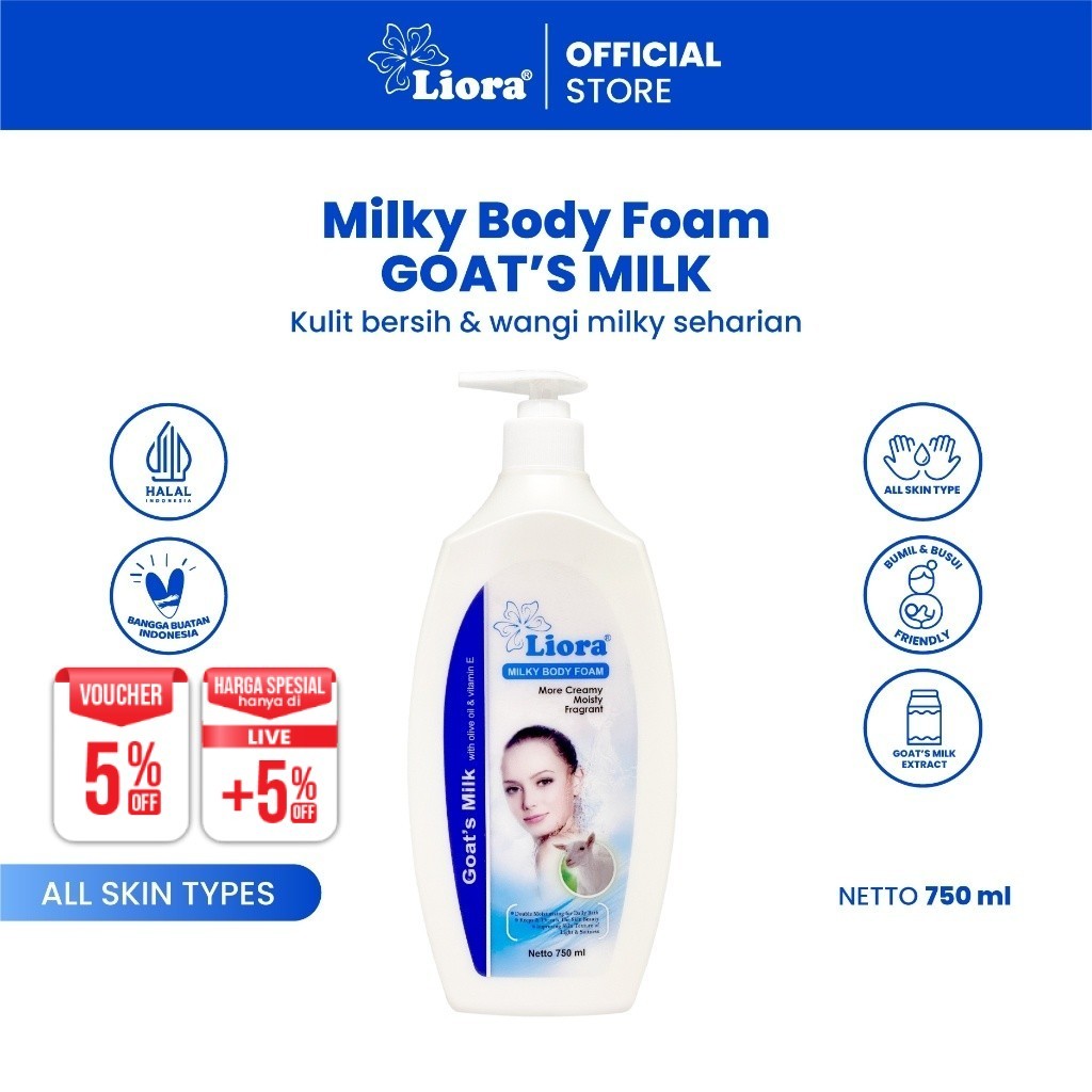 LIORA Milky Body Foam (Goat’s Milk) - 750ML | Sabun Mandi Cair Susu Melembabkan & Menghaluskan