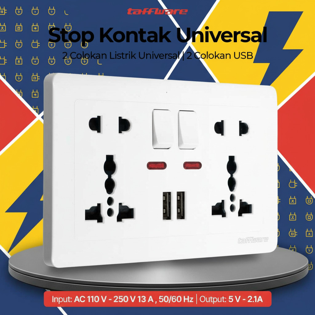 Jual Stop Kontak IB Inbow Universal UK EU US 2 Slot 2 USB On/Off Switch ...