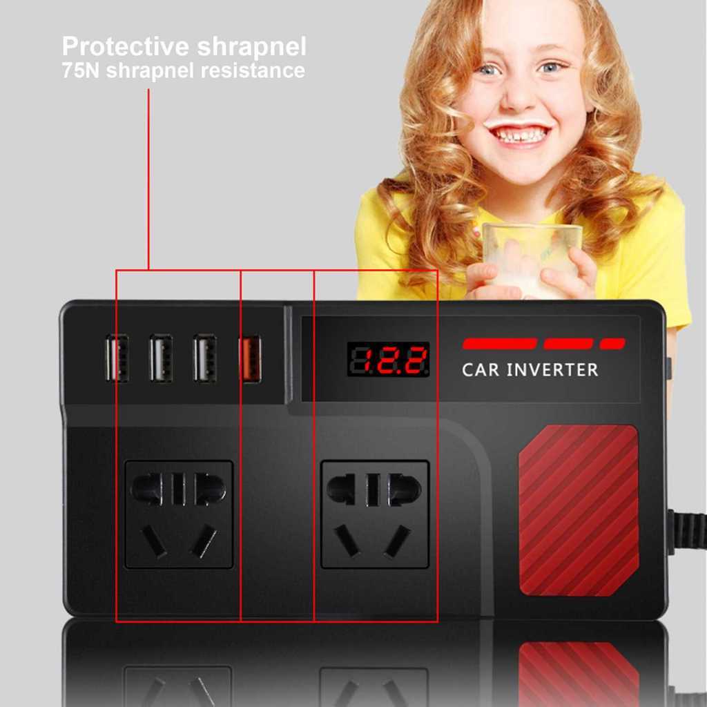 Jual PU LI HAO Car Power Inverter DC 12V/24V to AC 220V 150W 4 USB Port ...