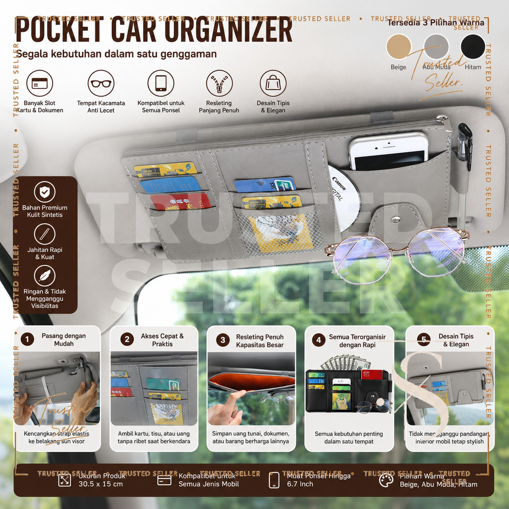 E52E ALGAN DOMPET KARTU MOBIL CARD HOLDER SUN VISOR ORGANIZER KLIP KACAMATA SLOT KARTU MOBIL
