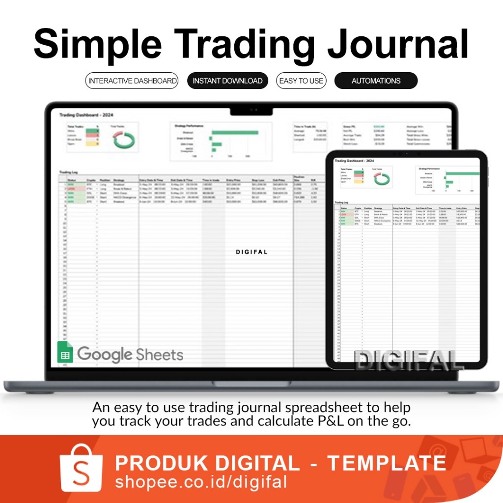 Jual Simple Trading Journal GoogIe Sheets Trading Strategy Excel ...