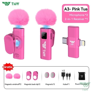 TNW A2 A3 2 In 1 Wireless Microphone Clip On Mic Magnetic Lavalier Mikrofon HP Plug Play