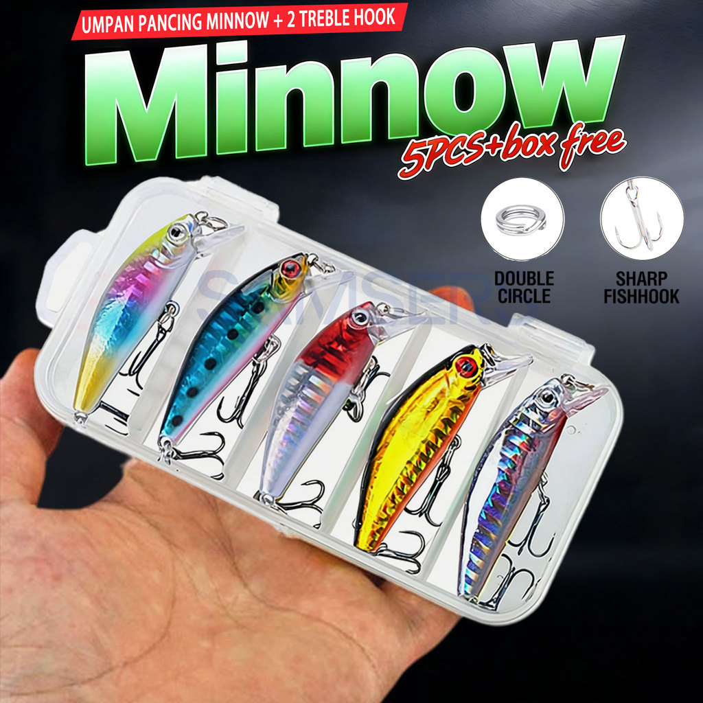 Jual 5pcs+box free Umpan Pancing Minnow Sinking 5.5cm/6.5cm Set 2 Buah ...