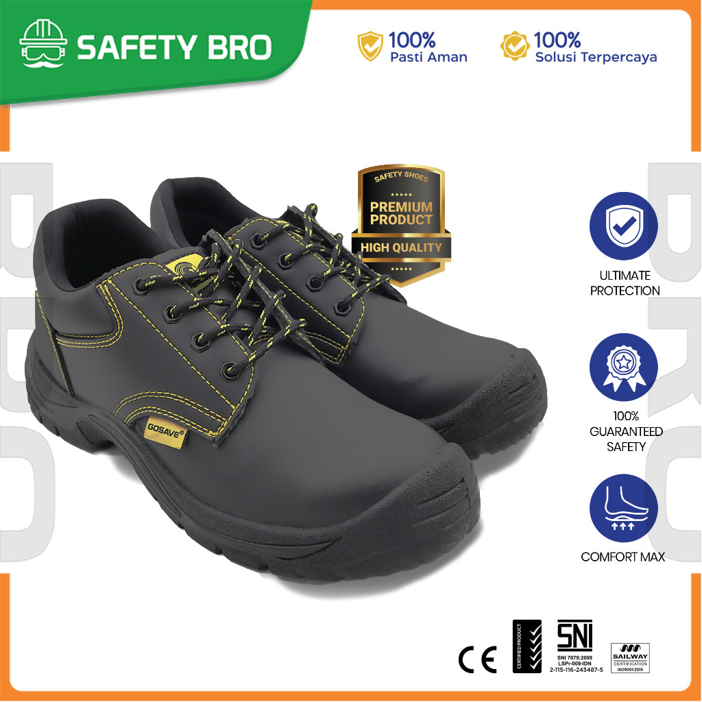 Jual GOSAVE Sepatu Safety Alpha Pendek Tali Pria Wanita Ujung Besi Anti ...