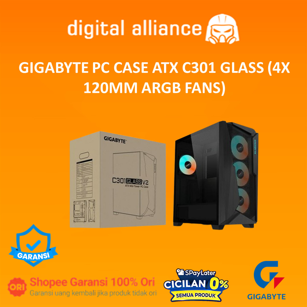 Jual Gigabyte C301 Glass V2 E-ATX Mid Tower PC Case / Casing (4x 120mm ...