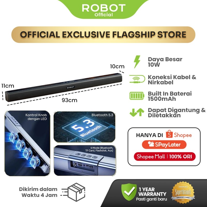 ROBOT RB590 Soundbar Bluetooth 5.3 – Speaker TV Home Theater Mini, Dual Connection, Garansi Resmi 1 Tahun
