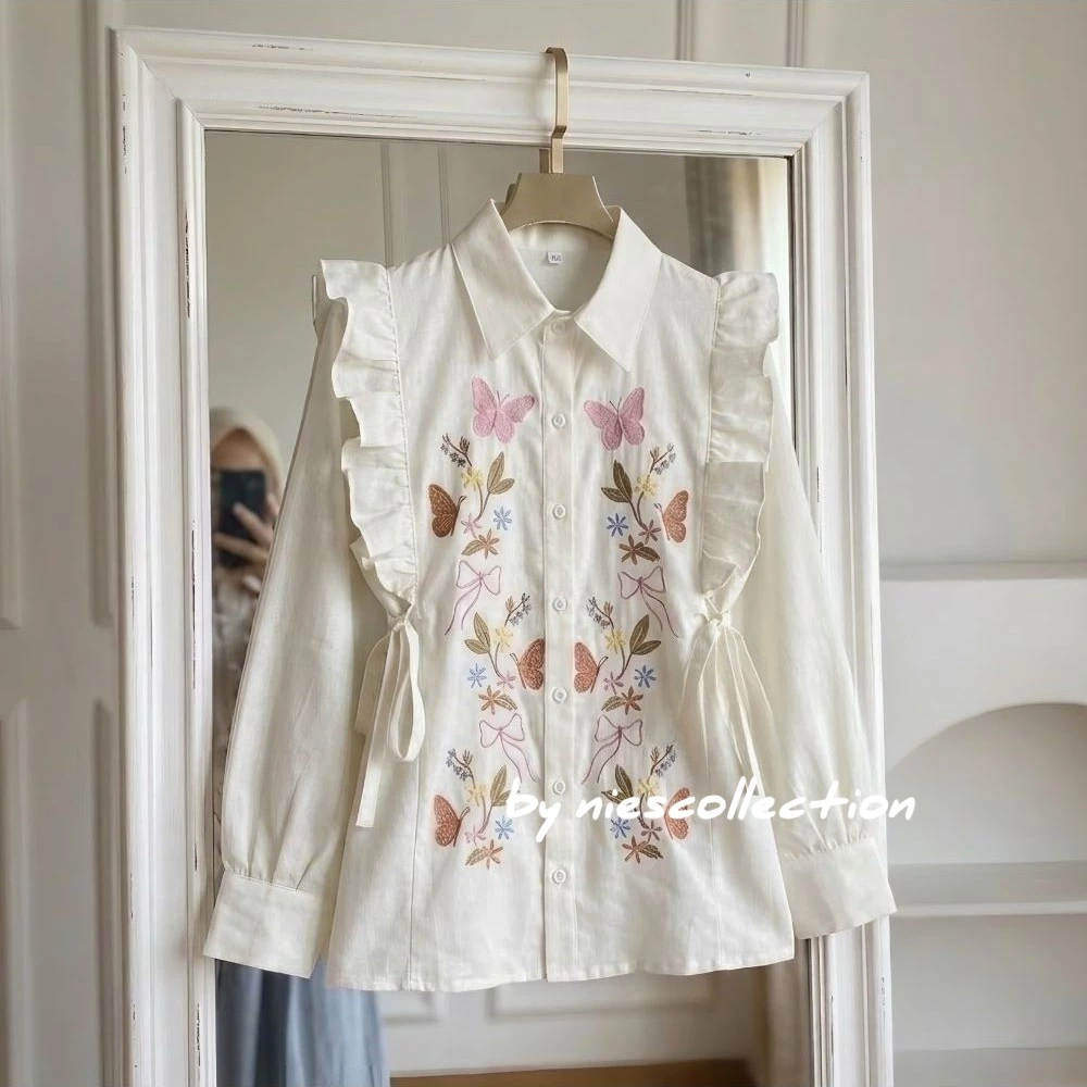 Foto 5 Kaluna Blouse Bordir Bunga - LD 120 110 104 98 92 - Atasan Wanita Bahan Linen Korean Style | 009