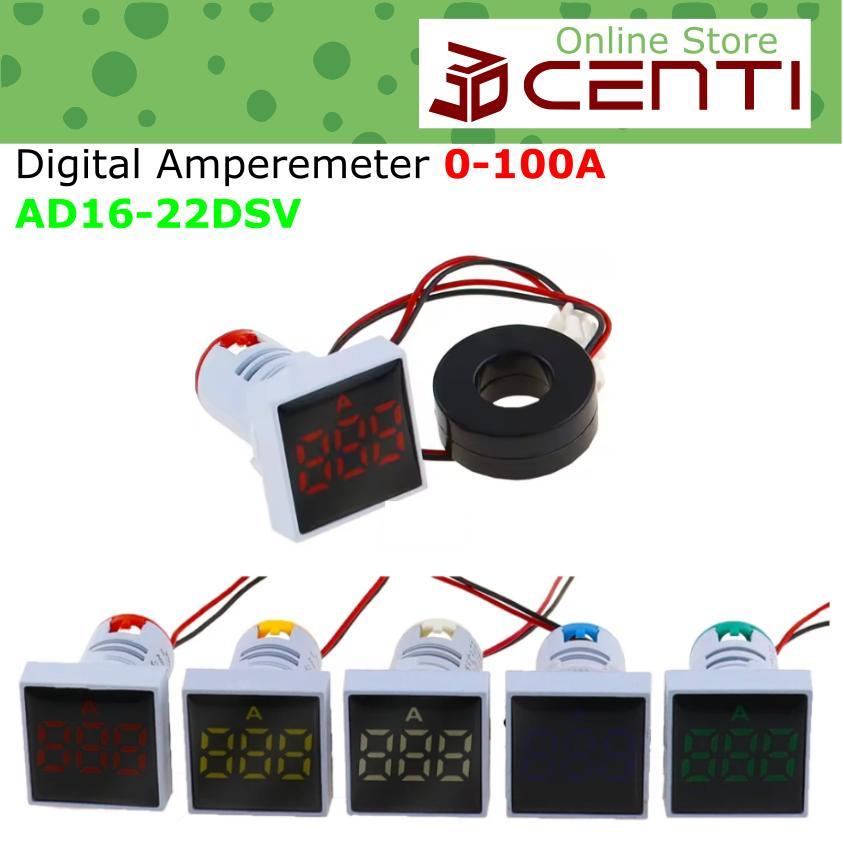 Jual Digital Ammeter Amperemeter Pilot Lamp AD16 22DSA Kotak AC 0-100A ...