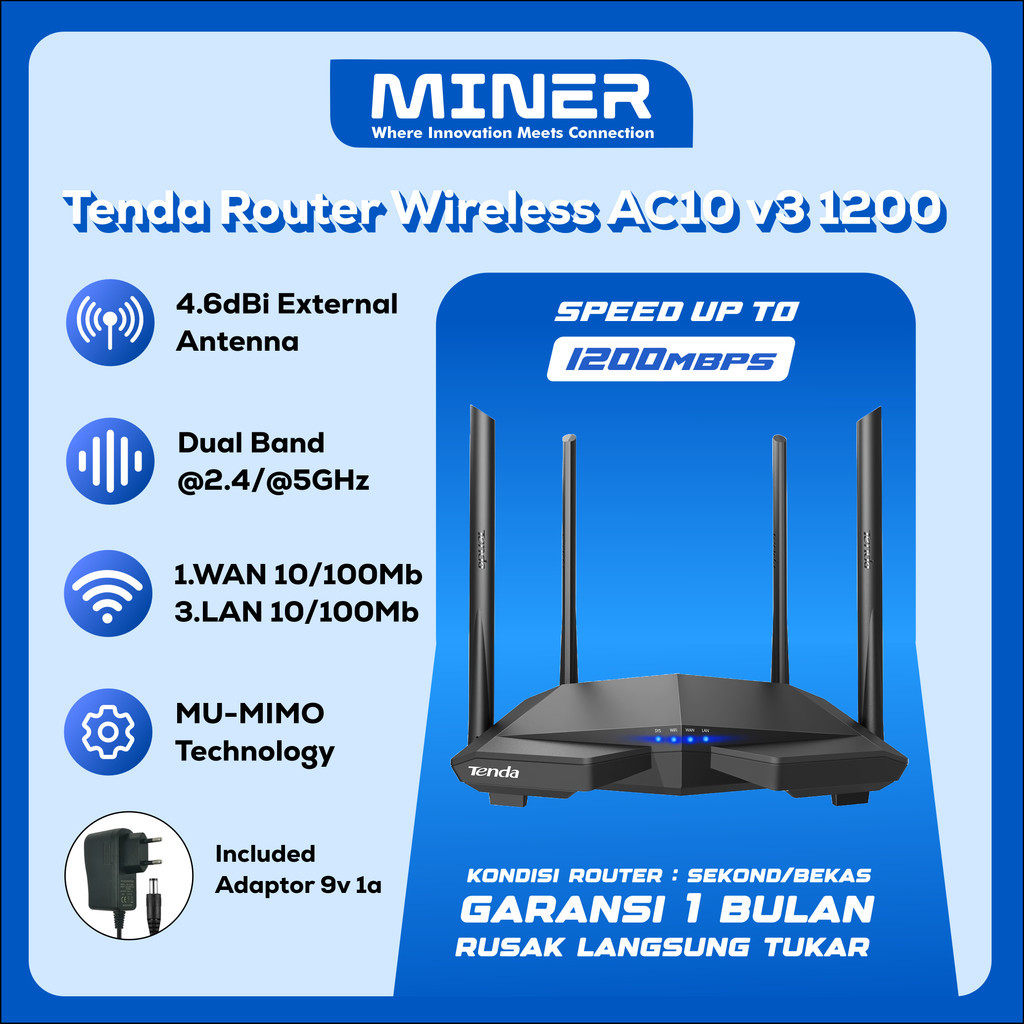 Jual Router WiFi Tenda AC10 Dual Band Gigabit 1200Mbps Smart WiFi 5GHz ...
