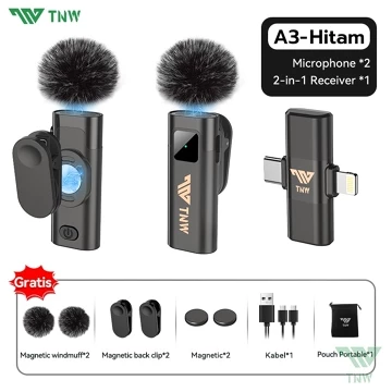 TNW A2 A3 2 In 1 Wireless Microphone Clip On Mic Magnetic Lavalier Mikrofon HP Plug Play