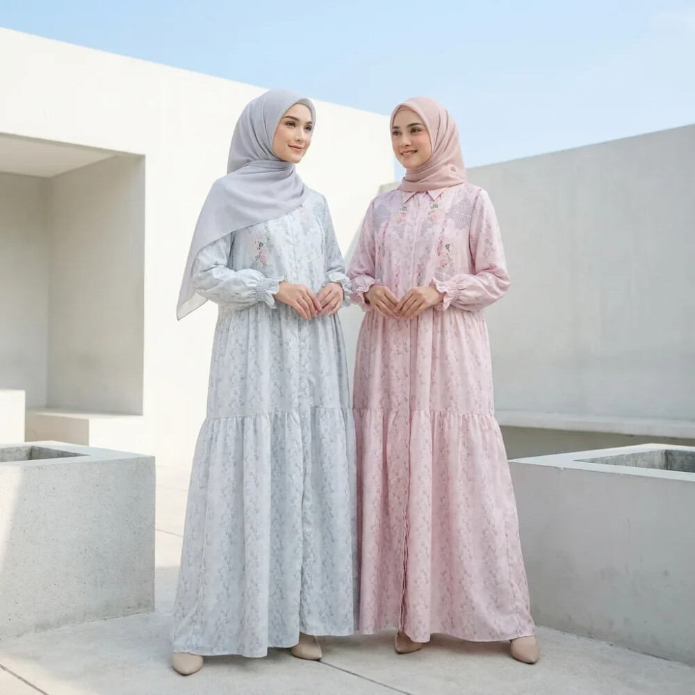 Gamis Kemeja Motif Bunga Lembut Lengan Kombinasi - Dress Muslimah Syar'i Longgar Nyaman Sehari-hari | Gamis Viral Terbaru Kekinian | Original By fadfad.id | Model Lebaran Premium Elegan | Bahan Adem Katun Tidak Nerawang