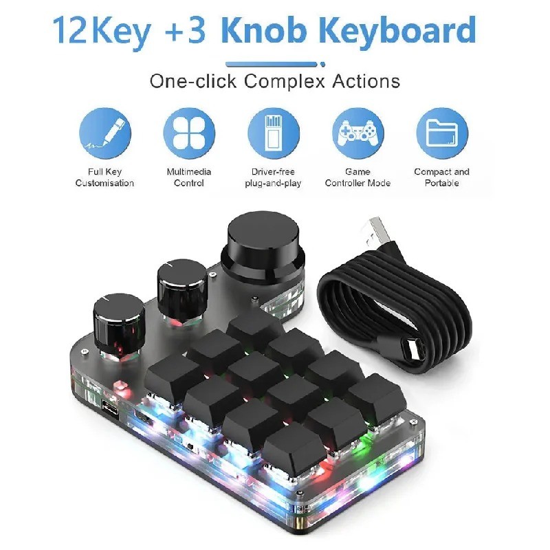 Jual Mechanical Macro Keyboard 12 Keys 3 Knob RGB Shortcut Gaming ...