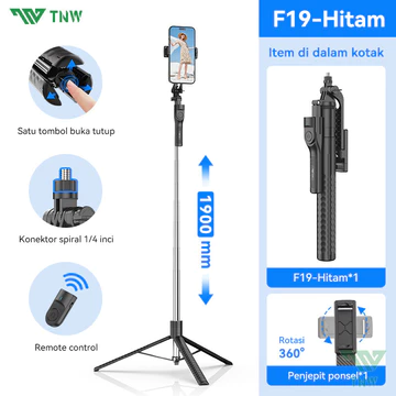 TNW F19 190CM Tongsis Tripod L16 360° Rotasi Selfie Stick Bluetooth Remote Tripod Dengan 1 4