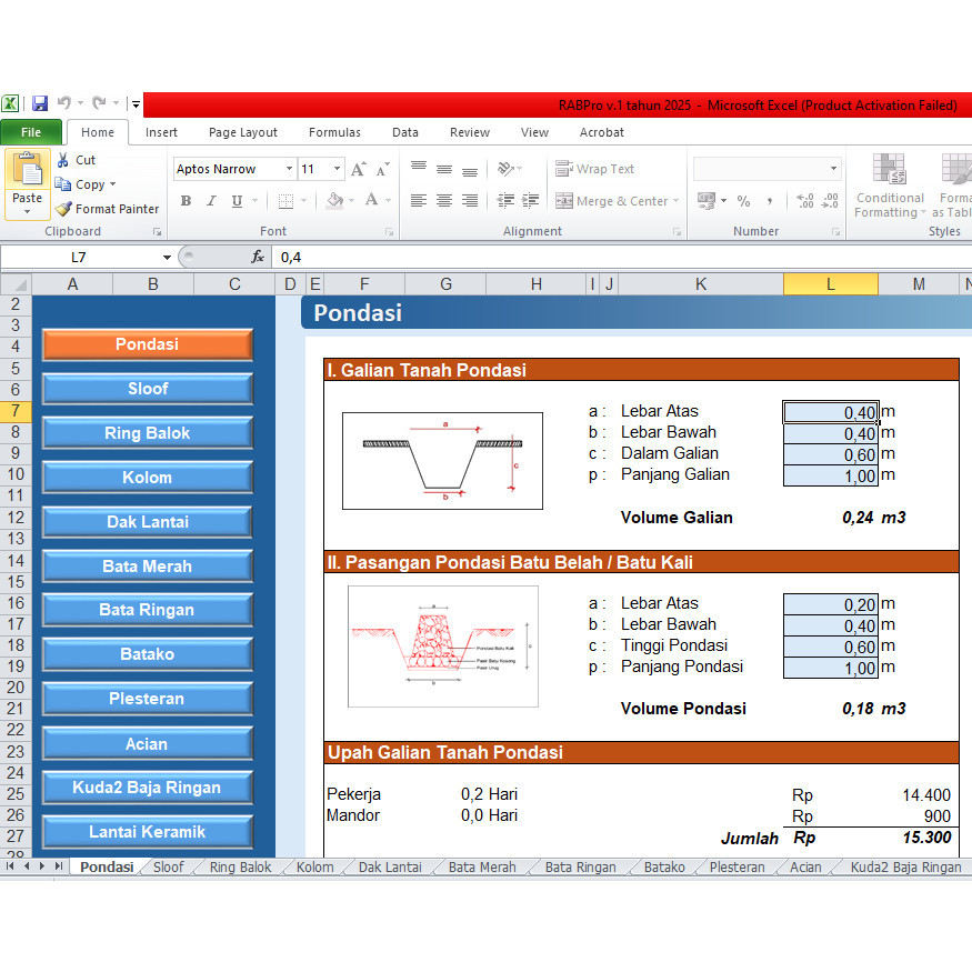 Jual Aplikasi RABPro v1 2025 Format Excel Perhitungan RAB Proyek ...