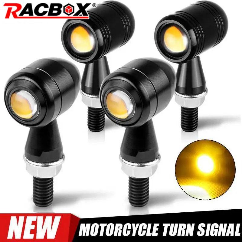 Pair Of Mini 12V LED Motorcycle Turn Signals – E-Tested, Universal Black, 8mm Thread