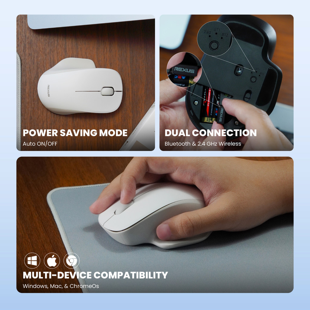 Rexus QB300 V2 Dual Mode Wireless Mouse Office Kantor - Ergonomic Shape Silent Click (3)