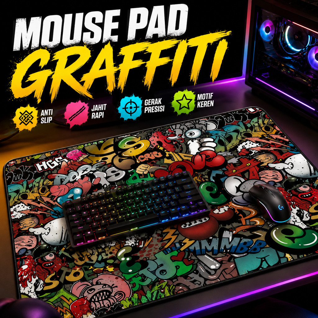 Jual Mouse Pad Gaming Ukuran M-XL Besar Sedang Desk Mat Street Grafiti ...