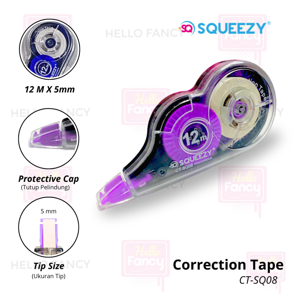 SQUEEZY Correction Tape Mini Premium | Tipex Kertas Roll Praktis Sekolah &  Kantor | CT-SQ