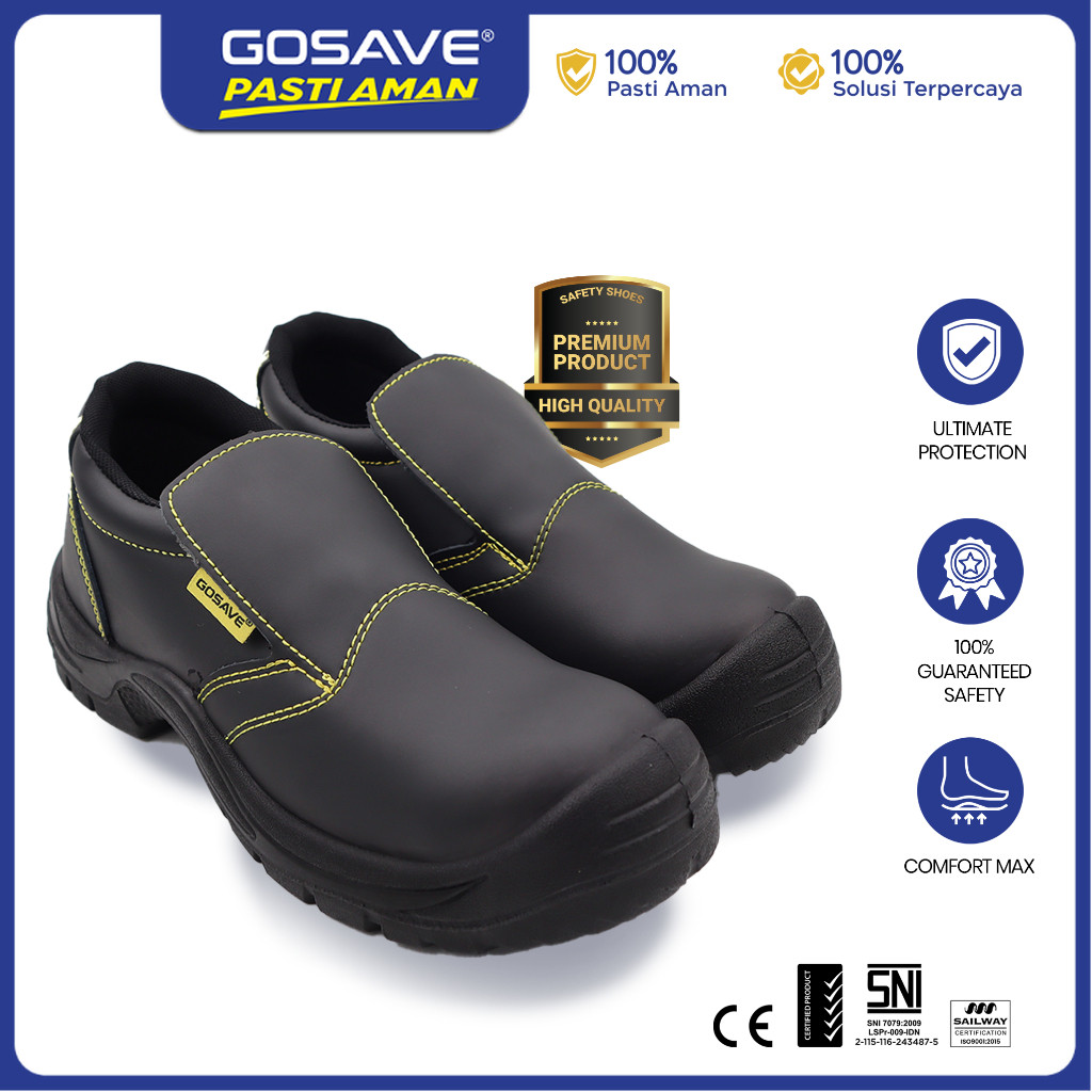 Jual GOSAVE Sepatu Safety Proyek Beta Pendek Slip On Pria Wanita Anti ...