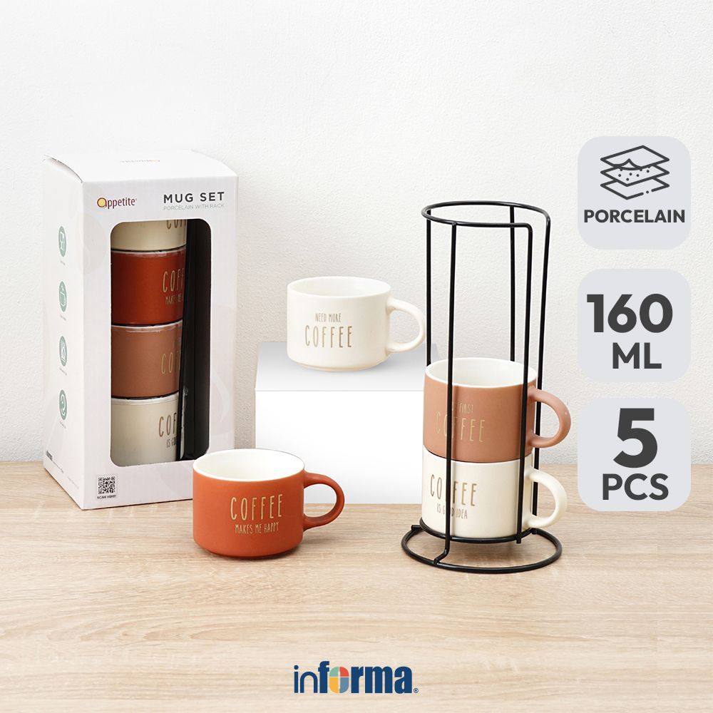 Jual Informa Appetite Hazel Mug Porcelain Dengan Rak 160 ml Set 4 Pcs ...
