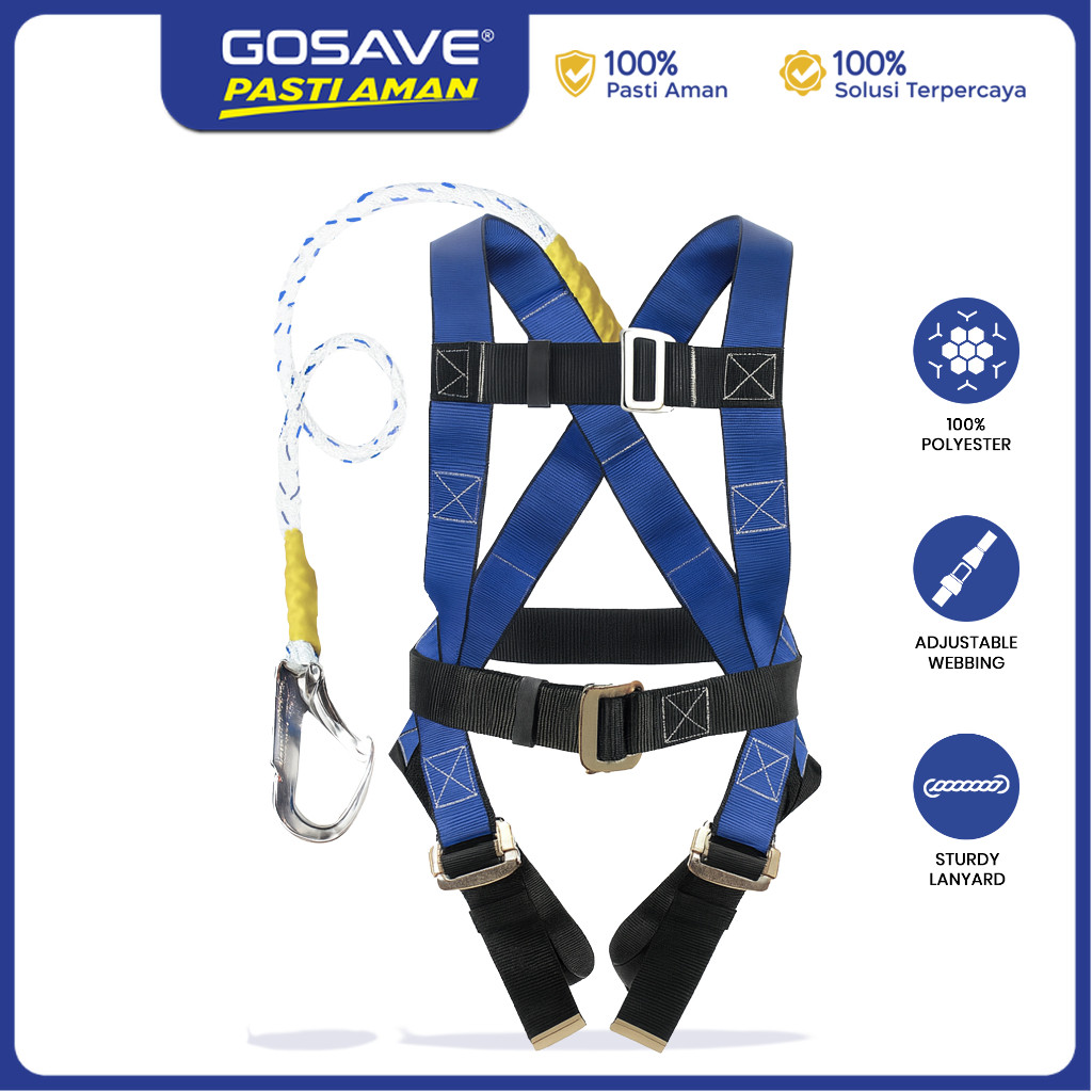 Jual GOSAVE Full Body Harness Safety Single Double Big Hook Safety Belt ...