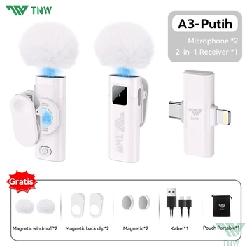 TNW A2 A3 2 In 1 Wireless Microphone Clip On Mic Magnetic Lavalier Mikrofon HP Plug Play