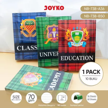 JOYKO Buku Tulis 1 Pack isi 10 Buku Bergaris Ruled Notebook NB-738 Ukuran B5