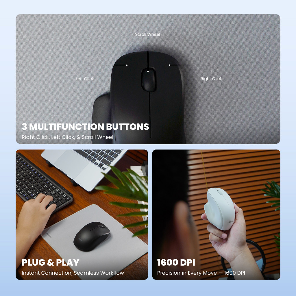 Rexus QB300 V2 Dual Mode Wireless Mouse Office Kantor - Ergonomic Shape Silent Click (4)
