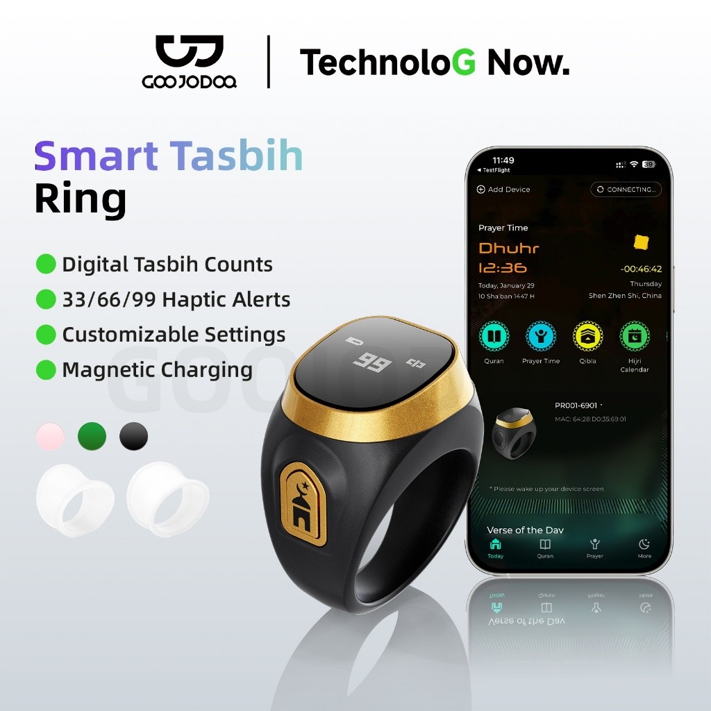 GOOJODOQ Smart Ring Cincin Tasbih Digital LED Display Bluetooth & Tahan Air Gift Ramadhan