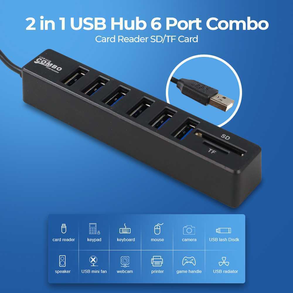 Jual Card Reader 8in1 USB 2.0 USB Hub USB 2.0 MicroSD SD TF Card ...